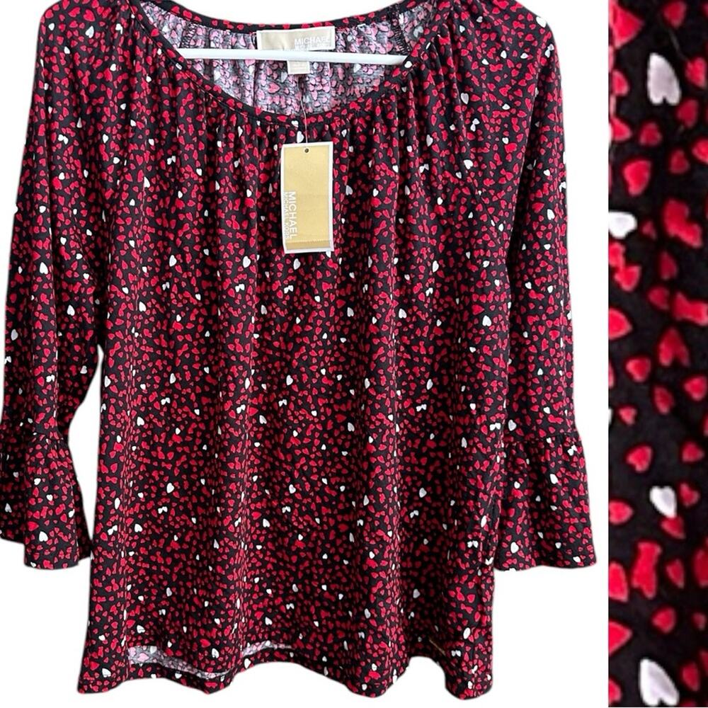 MICHAEL Michael Kors Valentines Day heart Blouse Flare sleeves NWT Size Large